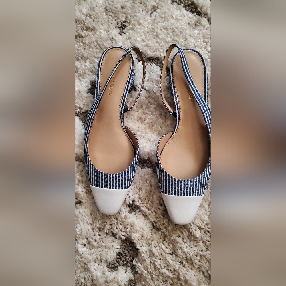 Veronica Beard Navy Stripe Slingback Pumps
